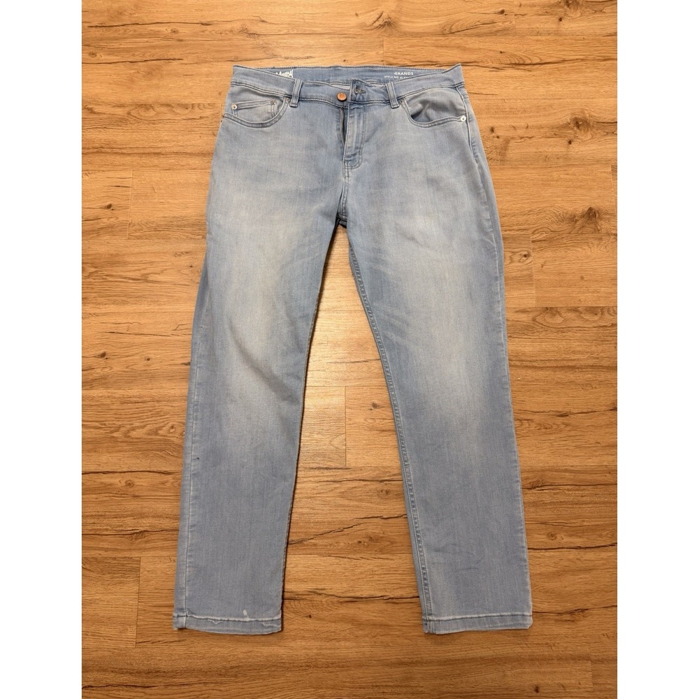 Mugsy Grands Jeans Mens 36x30 Light Wash Blue Stretch Denim Slim Straight